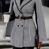 Blazer elegante con mangas largas y divididas y estampado pata de gallo estilo tweed