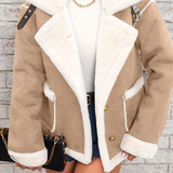 Abrigo de invierno de felpa cálido e informal con cuello.