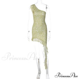 Sexy vestido midi asimétrico con estampado de lentejuelas y volantes, espalda abierta y diseño de hombros descubiertos, adornado con un estampado brillante y...