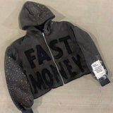Sudadera con capucha y cremallera de cristal con bordado Fast Letter