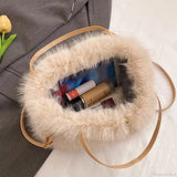 Bolso tote de piel sintética de felpa de invierno con correa para el hombro