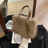 Bolso tote de piel sintética de felpa de invierno con correa para el hombro