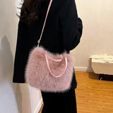 Bolso tote de piel sintética de felpa de invierno con correa para el hombro