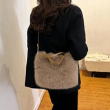 Bolso tote de piel sintética de felpa de invierno con correa para el hombro