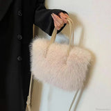 Bolso tote de piel sintética de felpa de invierno con correa para el hombro