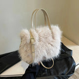 Bolso tote de piel sintética de felpa de invierno con correa para el hombro