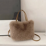 Bolso tote de piel sintética de felpa de invierno con correa para el hombro