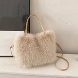 Bolso tote de piel sintética de felpa de invierno con correa para el hombro