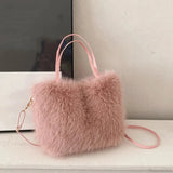 Bolso tote de piel sintética de felpa de invierno con correa para el hombro