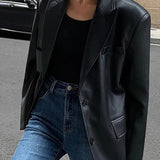 Chaqueta blazer de cuero PU negro