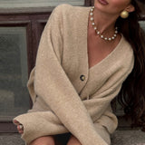 Elegante conjunto de dos piezas de cárdigan y falda de tweed liso