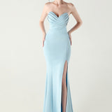 Vestido de noche plisado sin tirantes con escote corazón