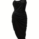 Vestido de mujer – Asimétrico de un solo hombro – Lentejuelas elegantes – Abertura de noche