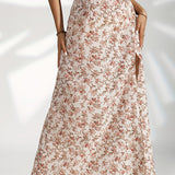 Falda maxi floral de cintura alta con abertura