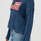 Blusa vintage holgada de punto con bandera