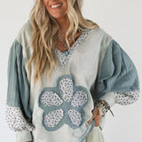 Sudadera con capucha de punto con patchwork floral