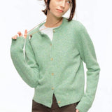 Cárdigan de mezcla de lana verde con cuello redondo