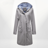 Gabardina de mujer – Impermeable largo – Capucha – Cintura ajustable – Bolsillos con solapa