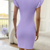 Vestido de mujer - Corte ajustado - Mangas con volantes - Cuello redondo elegante