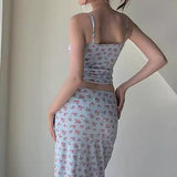 Conjunto de dos piezas: camiseta de tirantes con estampado floral y falda larga midi