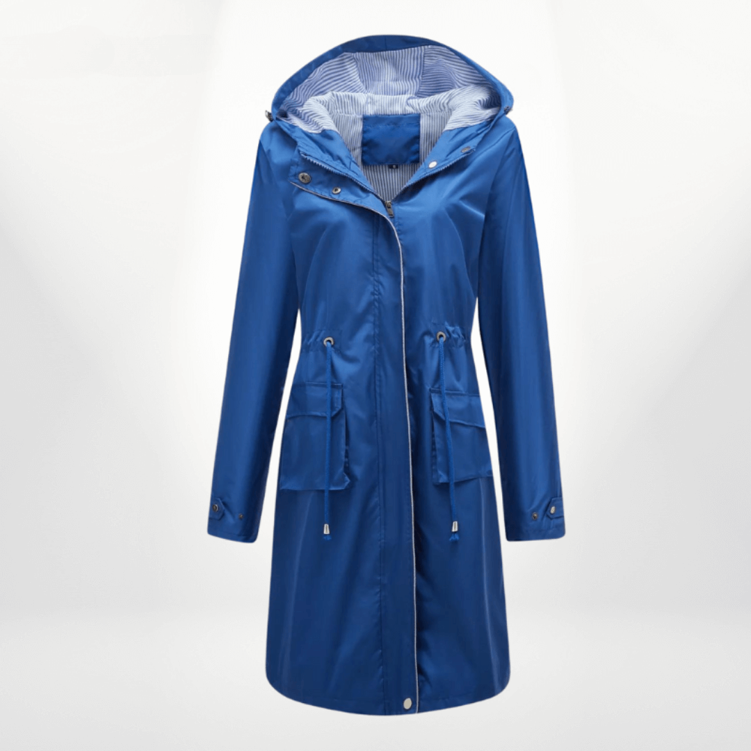 Gabardina de mujer – Impermeable largo – Capucha – Cintura ajustable – Bolsillos con solapa