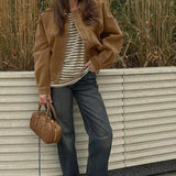 Chaqueta casual vintage de ante con cremallera frontal