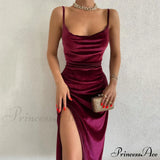 Encantador vestido midi de terciopelo Festive Cheer con abertura