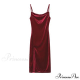 Encantador vestido midi de terciopelo Festive Cheer con abertura
