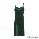 Encantador vestido midi de terciopelo Festive Cheer con abertura