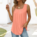 Blusa sin mangas para mujer - Escote cuadrado - Corte fluido - Detalles plisados