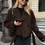 Chaqueta cruzada marrón de mezcla de lana