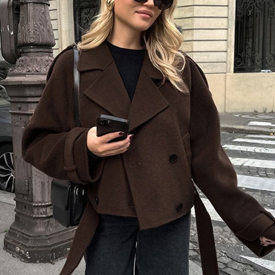 Chaqueta cruzada marrón de mezcla de lana