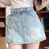 Falda pantalón vaquera de cintura alta, corte en A, minifalda ajustada