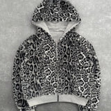 Sudadera con capucha y cremallera con estampado de leopardo reversible vintage