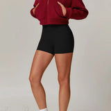 Chaqueta deportiva de yoga de polar con cuello alto y cremallera.
