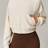 Chaqueta deportiva de yoga de polar con cuello alto y cremallera.