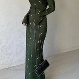 Vestido midi con estampado floral de cintura alta y cinturón
