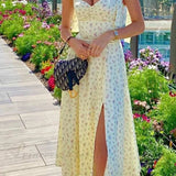 Vestido con abertura y estampado floral con tirantes para atar
