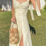 Vestido con abertura y estampado floral con tirantes para atar
