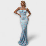 Thalia - Vestido de fiesta con estampado floral y tirantes atados
