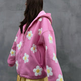 Sudadera con capucha extragrande con cremallera y aplique floral