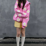 Sudadera con capucha extragrande con cremallera y aplique floral