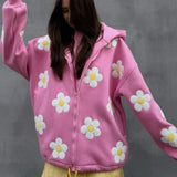 Sudadera con capucha extragrande con cremallera y aplique floral