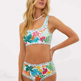Conjunto de bikini de dos piezas de cintura alta con estampado floral