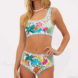 Conjunto de bikini de dos piezas de cintura alta con estampado floral