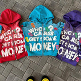 Sudadera con capucha y cremallera estilo hip-hop con estampado de letras de espuma