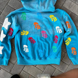 Sudadera con capucha y cremallera estilo hip-hop con estampado de letras de espuma