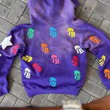 Sudadera con capucha y cremallera estilo hip-hop con estampado de letras de espuma