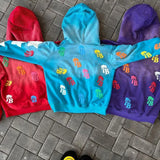 Sudadera con capucha y cremallera estilo hip-hop con estampado de letras de espuma