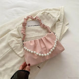 Bolso de hombro plisado con cadena de cuentas francesas